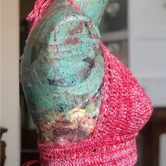 Boho red and white crop top - Picture 2 of 3